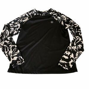 Hurley Black and White Floral Long Sleeve Rash Guard SPF 50+ Size S